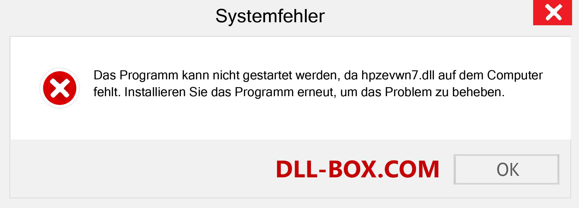 hpzevwn7.dll-Datei fehlt?. Download für Windows 7, 8, 10 - Fix hpzevwn7 dll Missing Error unter Windows, Fotos, Bildern