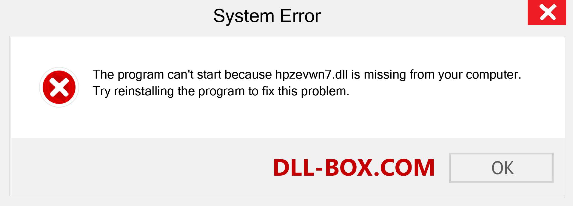  hpzevwn7.dll file is missing?. Download for Windows 7, 8, 10 - Fix  hpzevwn7 dll Missing Error on Windows, photos, images